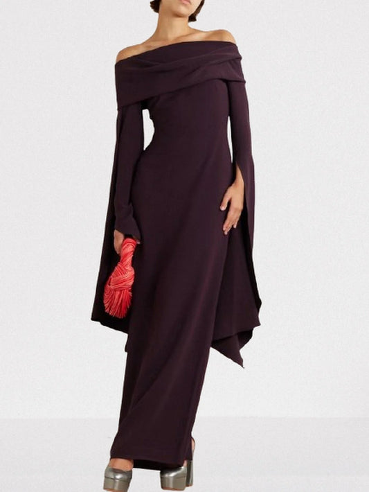 Draped Off-The-Shoulder Maxi Dress in Plum - S - Dresses