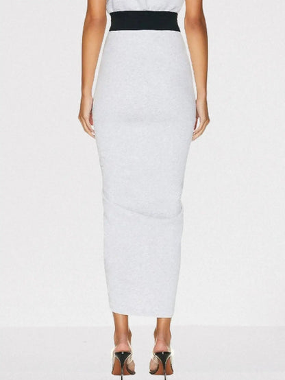 Draped Gathered Jersey Color-Contrast Midi Skirt - Skirts