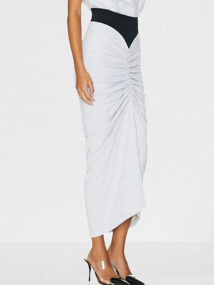Draped Gathered Jersey Color-Contrast Midi Skirt - Skirts
