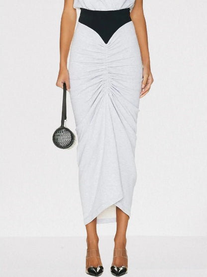 Draped Gathered Jersey Color-Contrast Midi Skirt - Skirts
