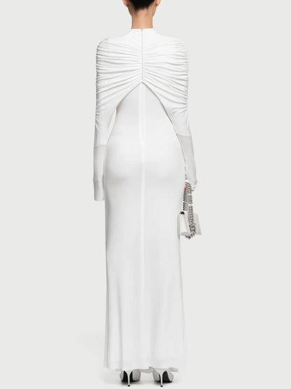 Draped Jersey Long-Sleeve Knotted Maxi Dress - Dresses