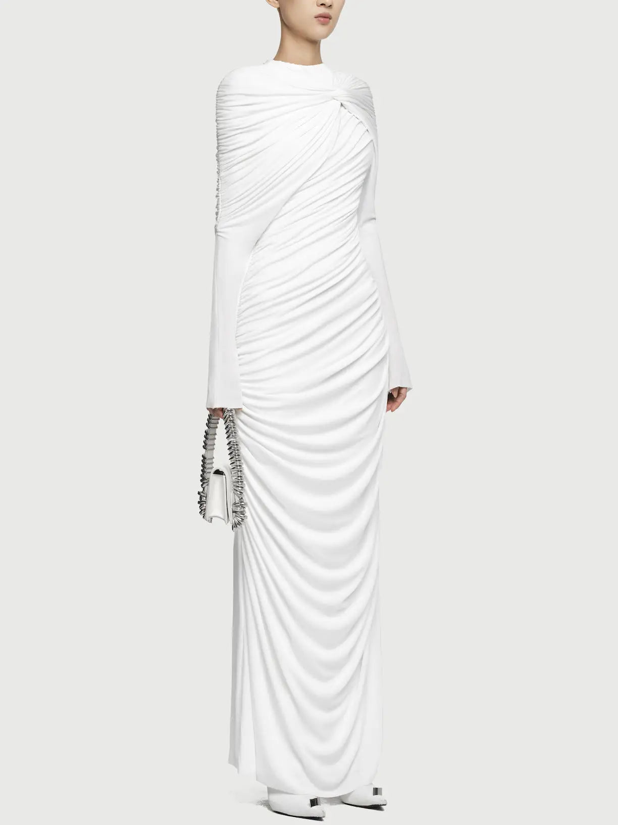 Draped Jersey Long-Sleeve Knotted Maxi Dress - Dresses