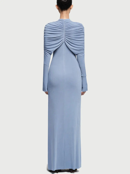 Draped Jersey Long-Sleeve Knotted Maxi Dress - Dresses