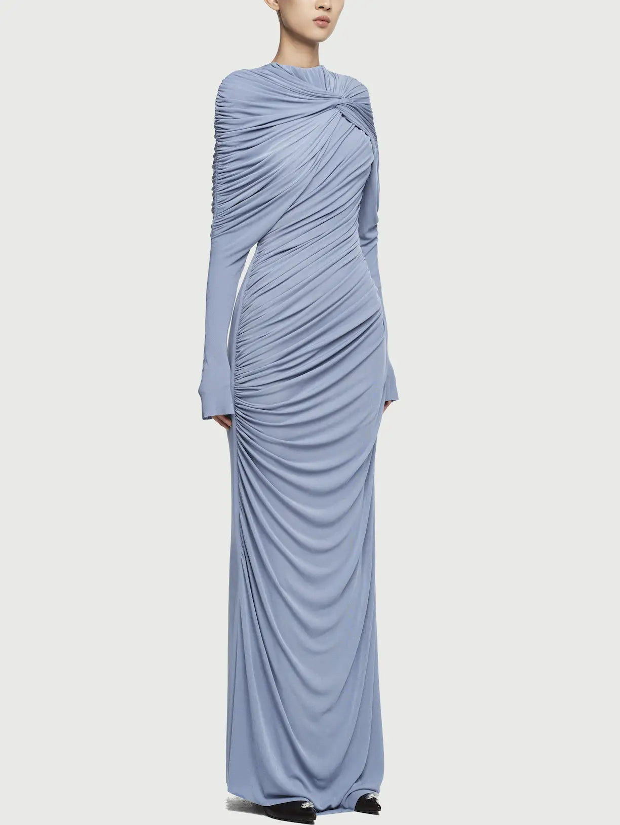 Draped Jersey Long-Sleeve Knotted Maxi Dress - Dresses