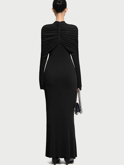 Draped Jersey Long-Sleeve Knotted Maxi Dress - Dresses