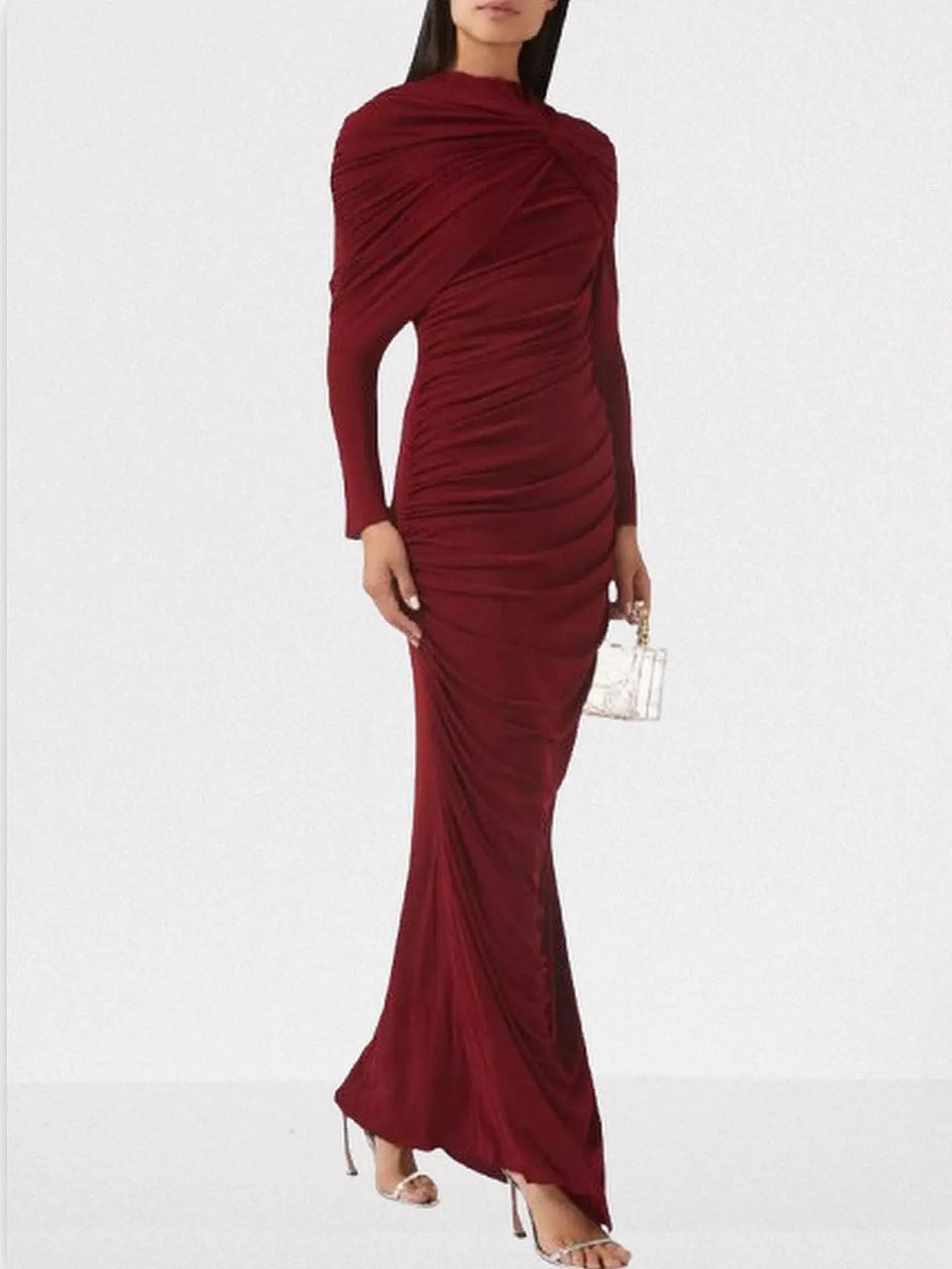 Draped Jersey Long-Sleeve Knotted Maxi Dress - Dresses