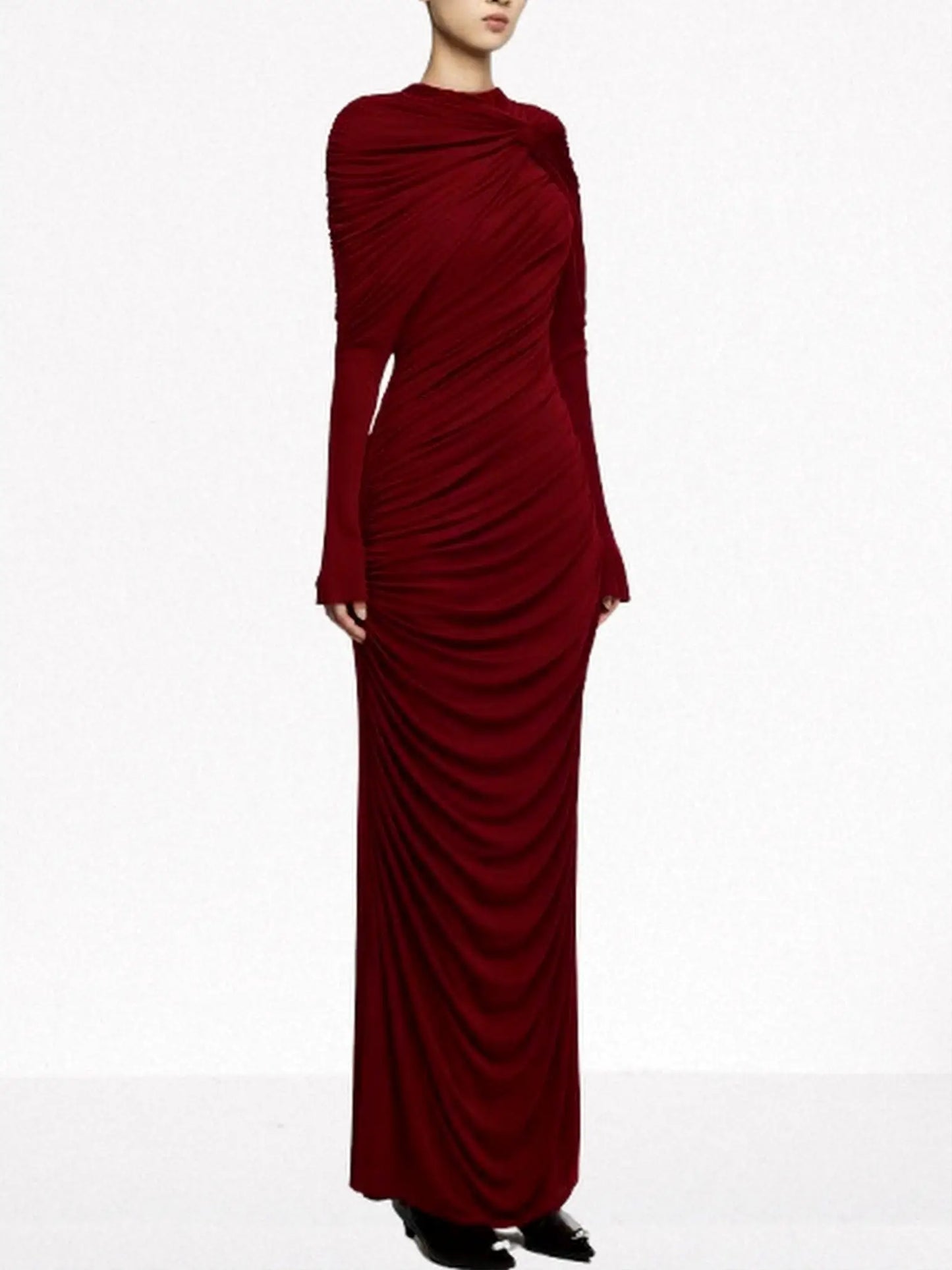 Draped Jersey Long-Sleeve Knotted Maxi Dress - Dresses
