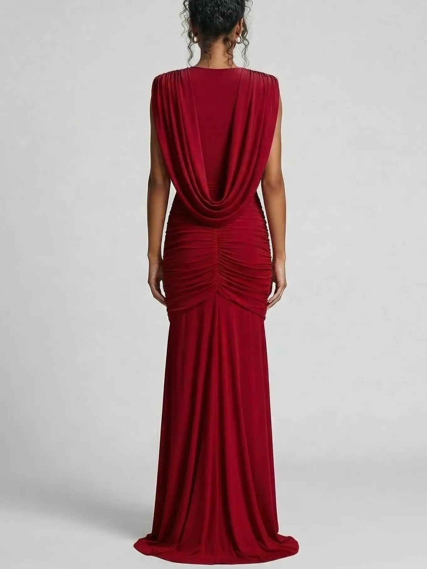 Draped Jersey Maxi Dress with Plunging Neckline - Dresses
