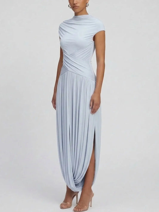 Draped Jersey Midi Dress in Powder Blue - Dresses