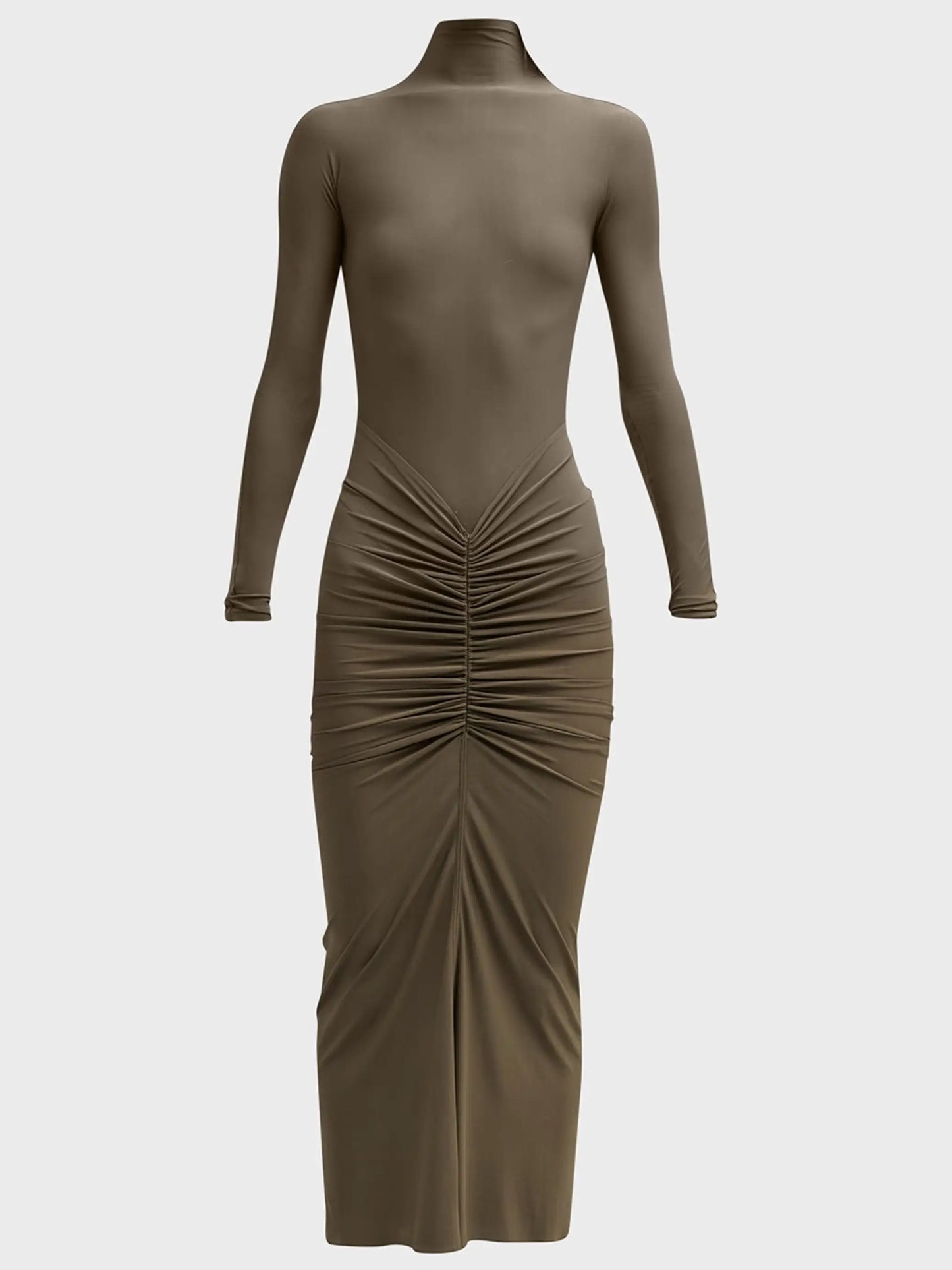 Draped Jersey Stretch Long-Sleeve Midi Dress - Dresses