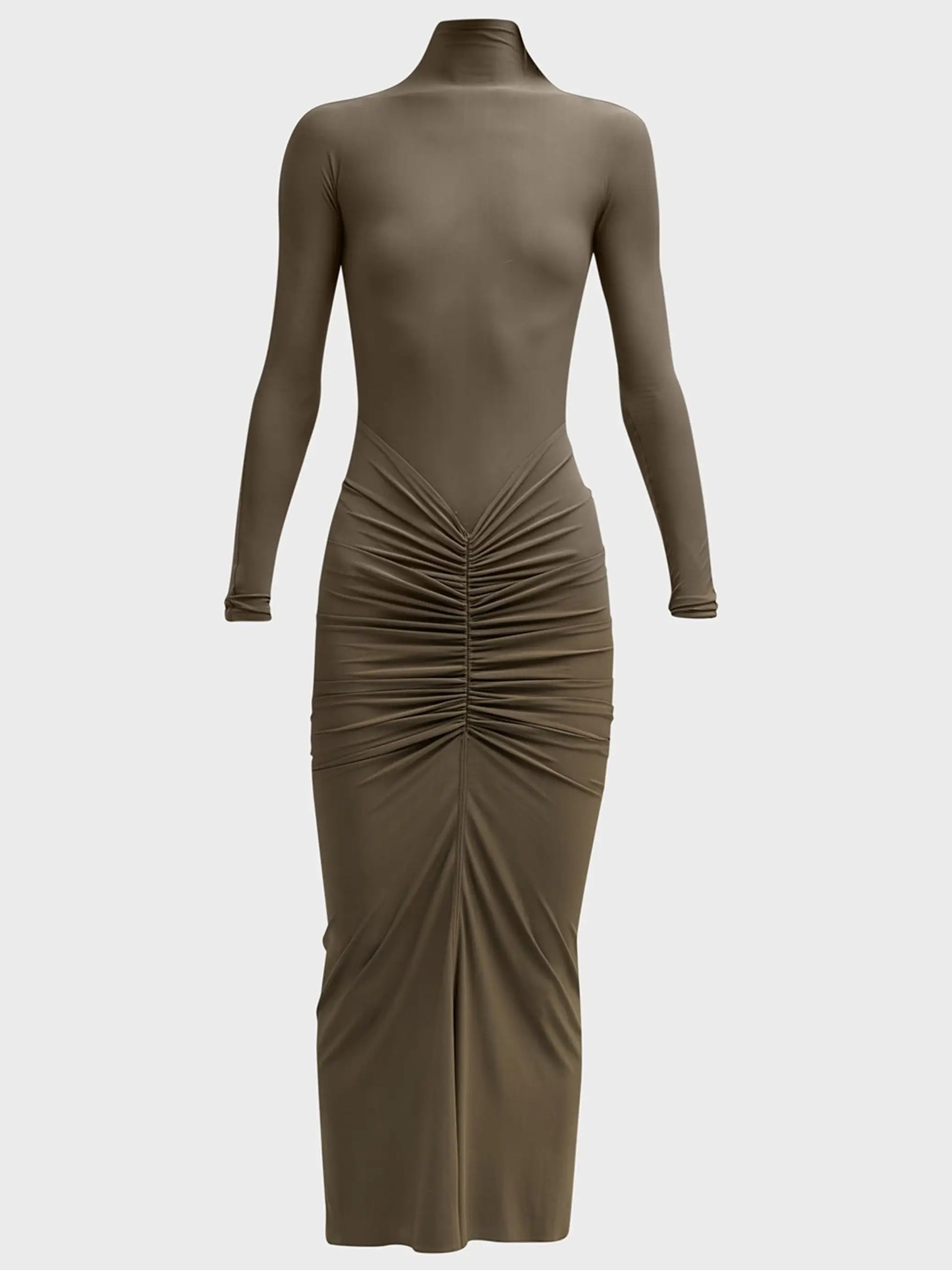 Draped Jersey Stretch Long-Sleeve Midi Dress - Dresses