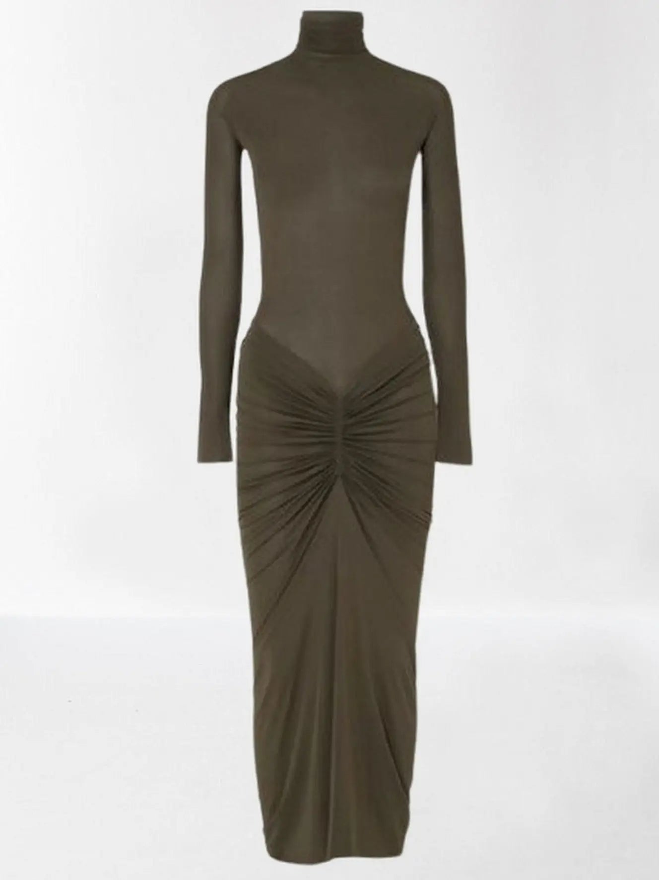 Draped Jersey Stretch Long-Sleeve Midi Dress - Dresses