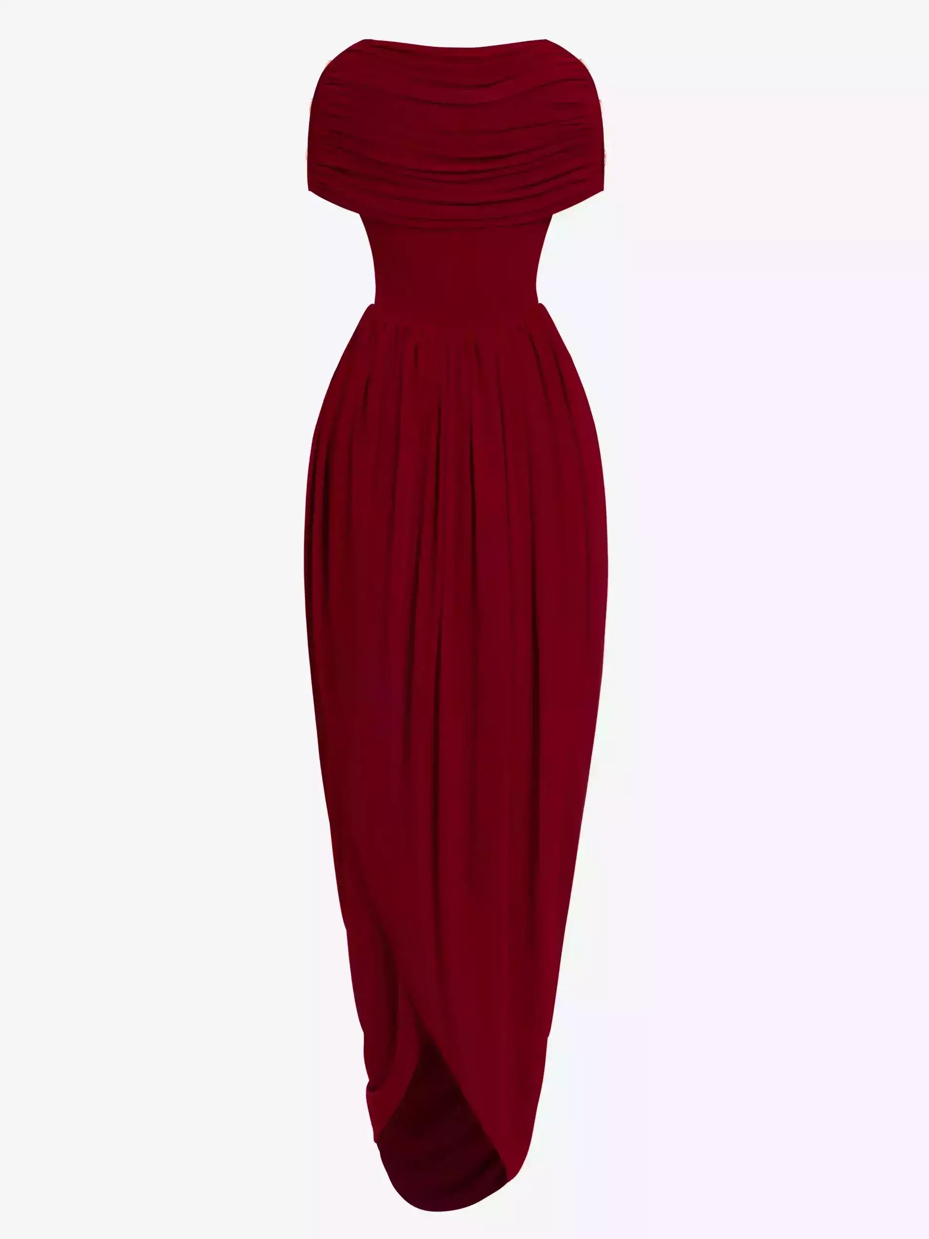 Draped Maxi Dress with Gold Button Shoulders in Wine - Dresses