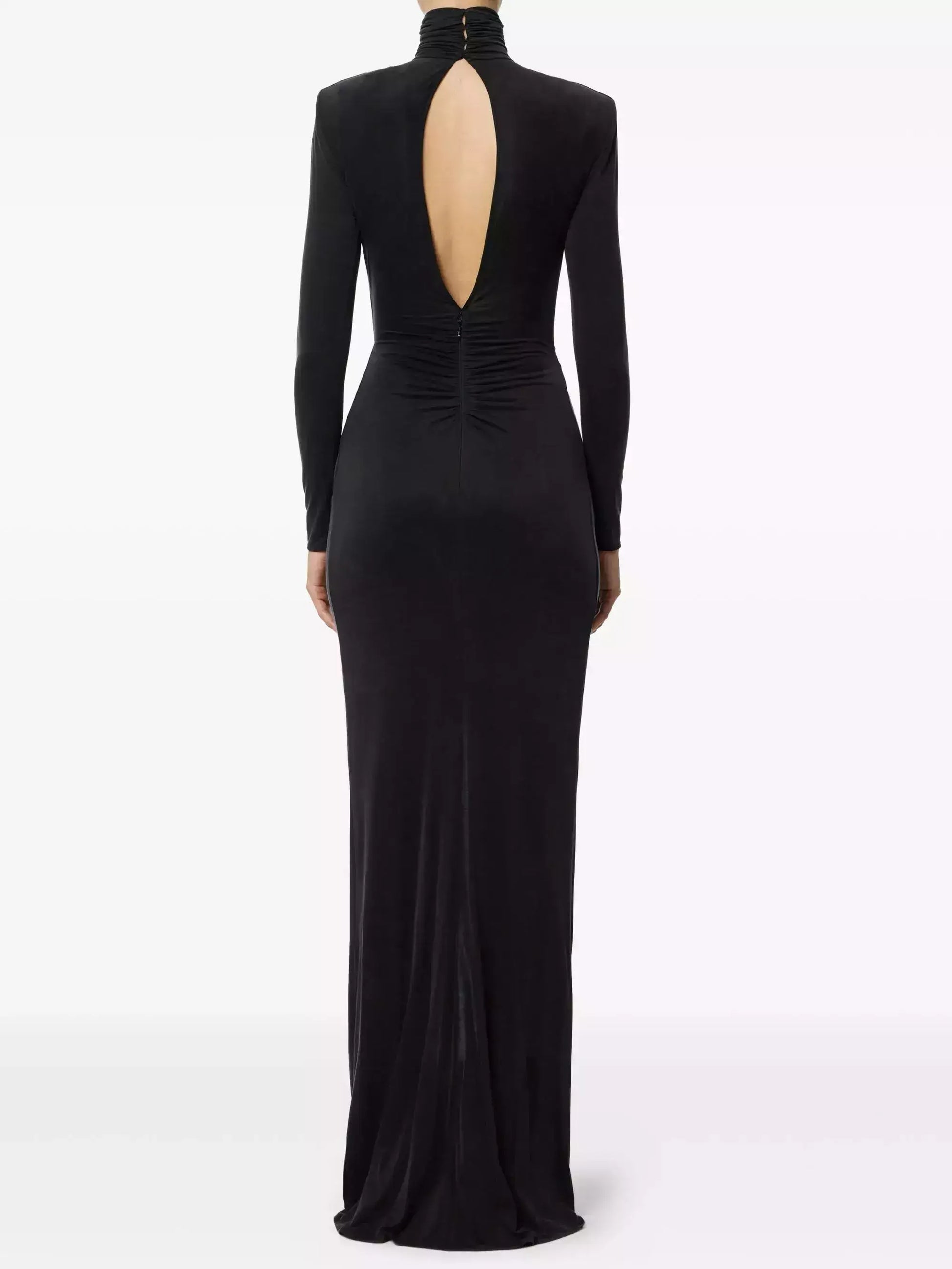 Draped Maxi Gown with Gold Ring Detail - Dresses