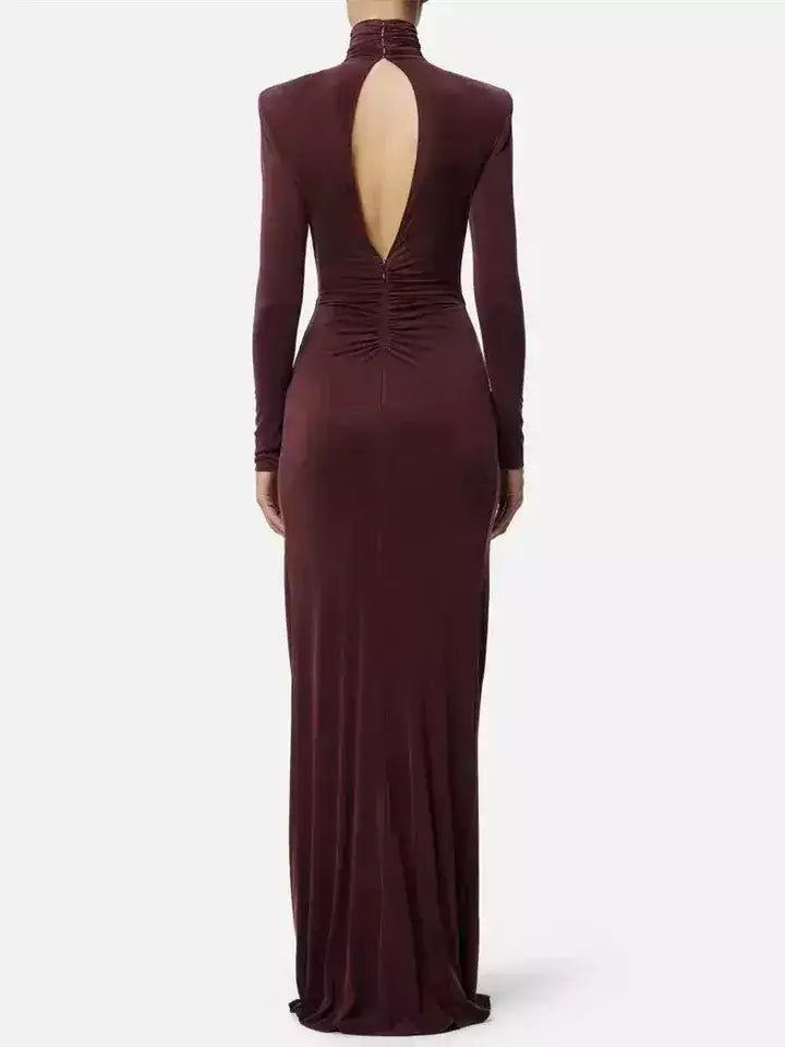 Draped Maxi Gown with Gold Ring Detail - Dresses