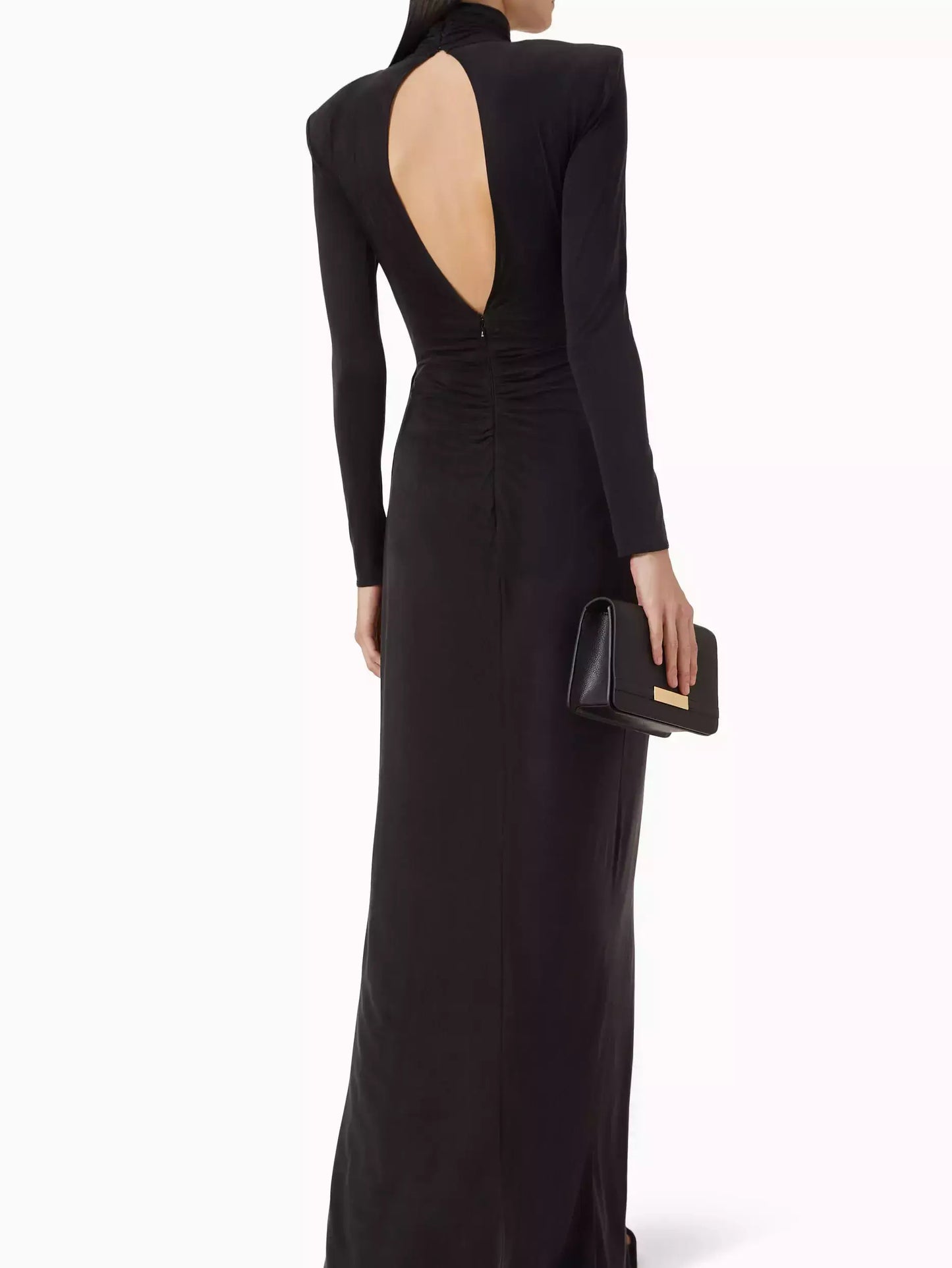 Draped Maxi Gown with Gold Ring Detail - Dresses