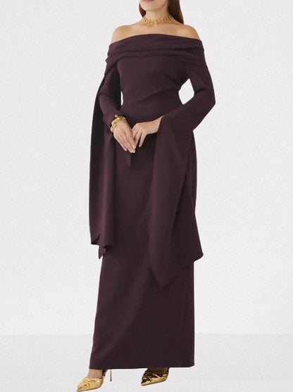 Draped Off-The-Shoulder Maxi Dress in Plum - Dresses