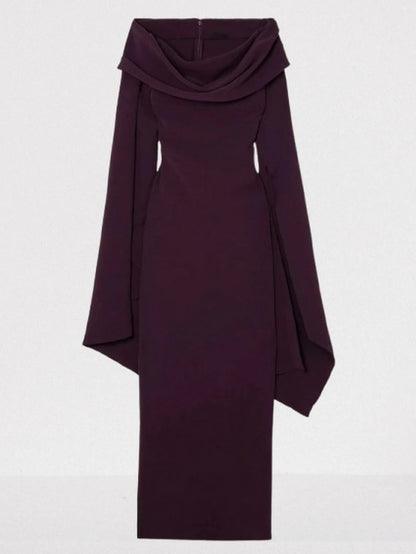 Draped Off-The-Shoulder Maxi Dress in Plum - Dresses