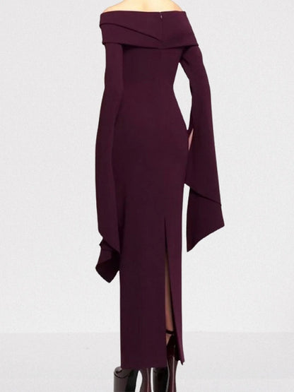 Draped Off-The-Shoulder Maxi Dress in Plum - Dresses