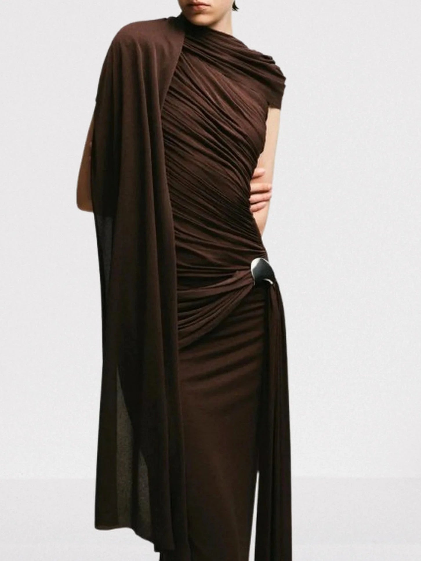Draped One Shoulder Sleeveless Gown Dresses
