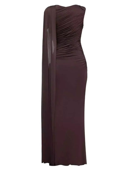 Draped One Shoulder Sleeveless Gown Dresses