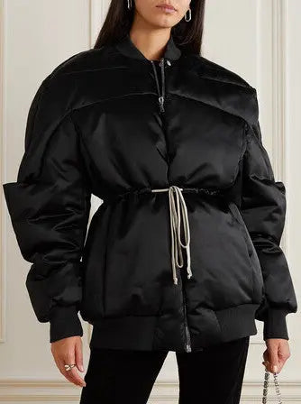 Drawstring Black Padded Bomber Jacket Branna Couture