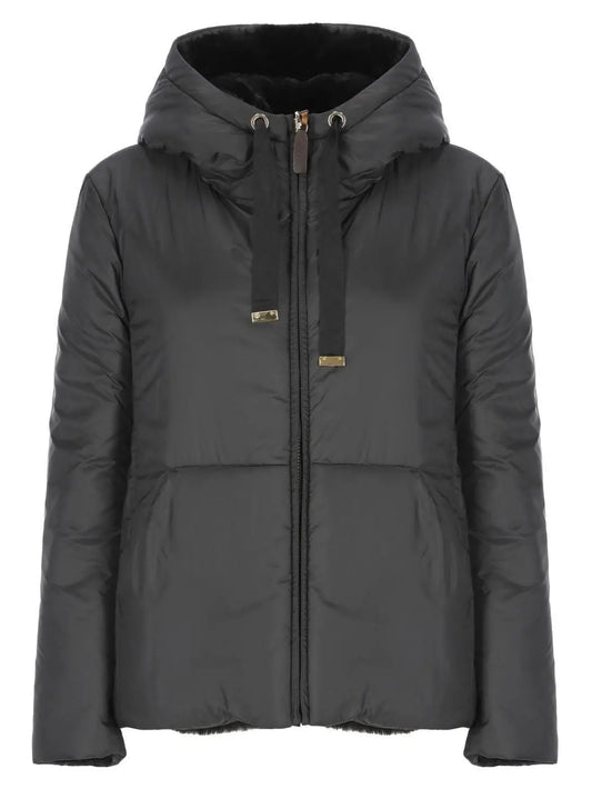 Drawstring Hooded Padded Jacket in Black - Branna Couture