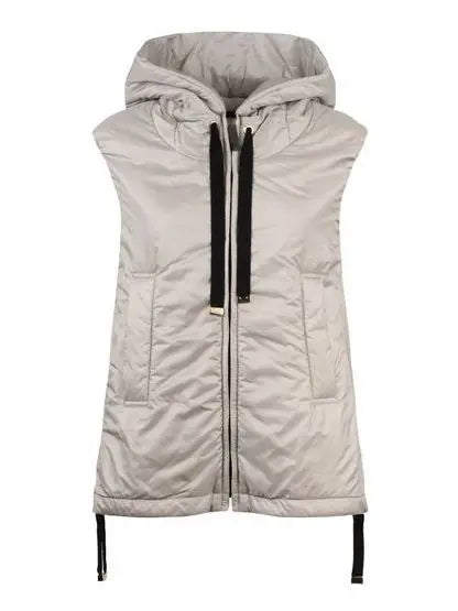 Drawstring Hooded Padded Vest in Light Gray - Branna Couture