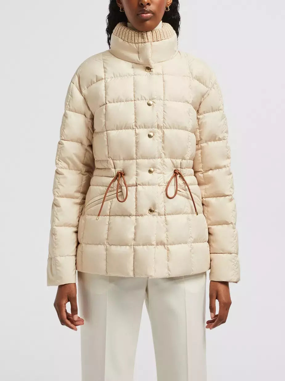 Women’s Drawstring-Waist Puffer Down Jacket with Partial Knit Collar Branna Couture