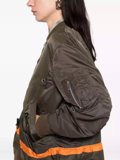 Drawstring Twill Bomber Jacket with Contrast Stripe - Jackets
