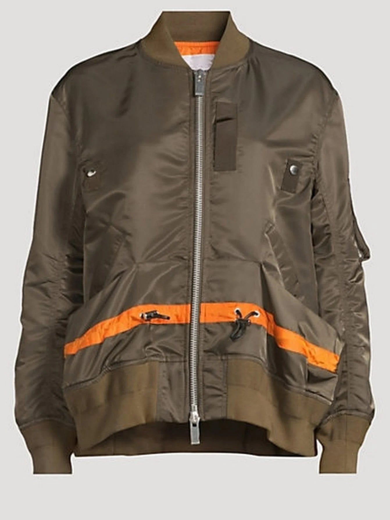 Drawstring Twill Bomber Jacket with Contrast Stripe - Jackets
