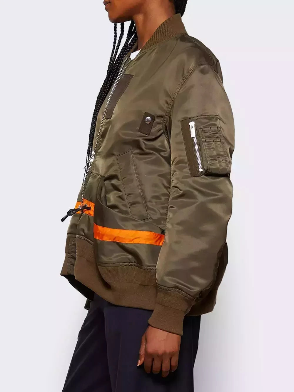 Drawstring Twill Bomber Jacket with Contrast Stripe - Jackets