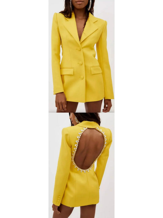 Crystal Open-Back Yellow Blazer/Dress - Branna Couture