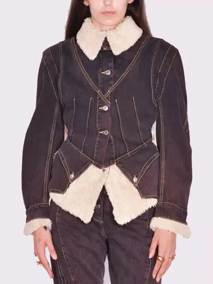 Dyed Denim and Fleece Paneled Jacket Branna Couture