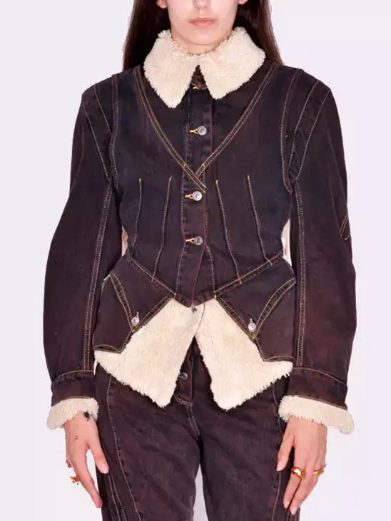 Dyed Denim and Fleece Paneled Jacket Branna Couture