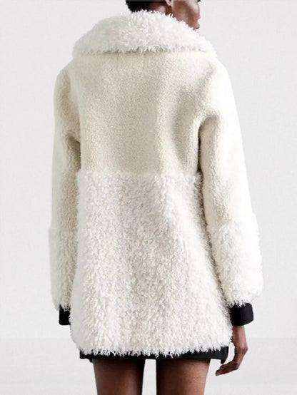 Ecru Faux-Shearling Button Coat - Coats