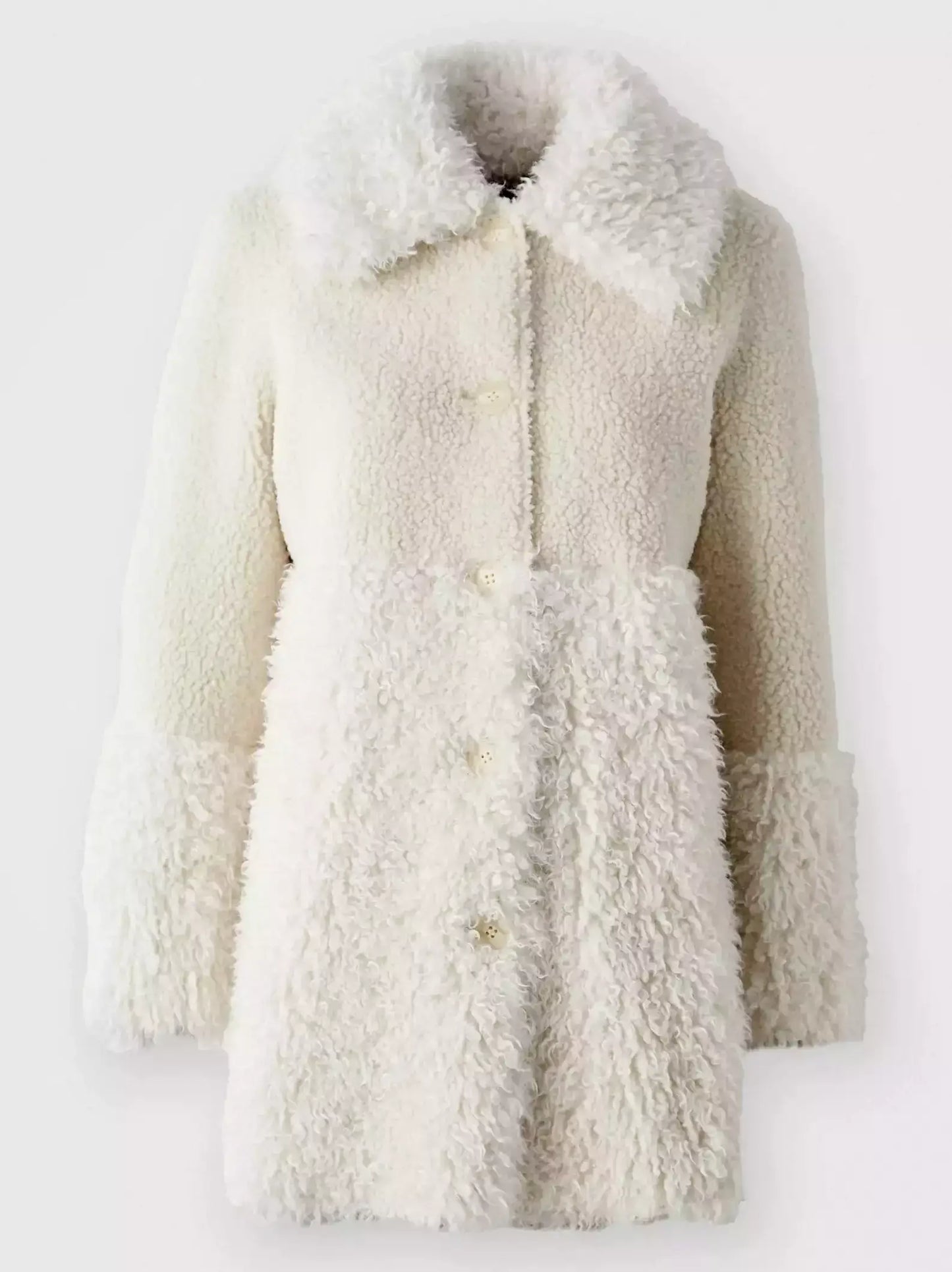 Ecru Faux-Shearling Button Coat - Coats