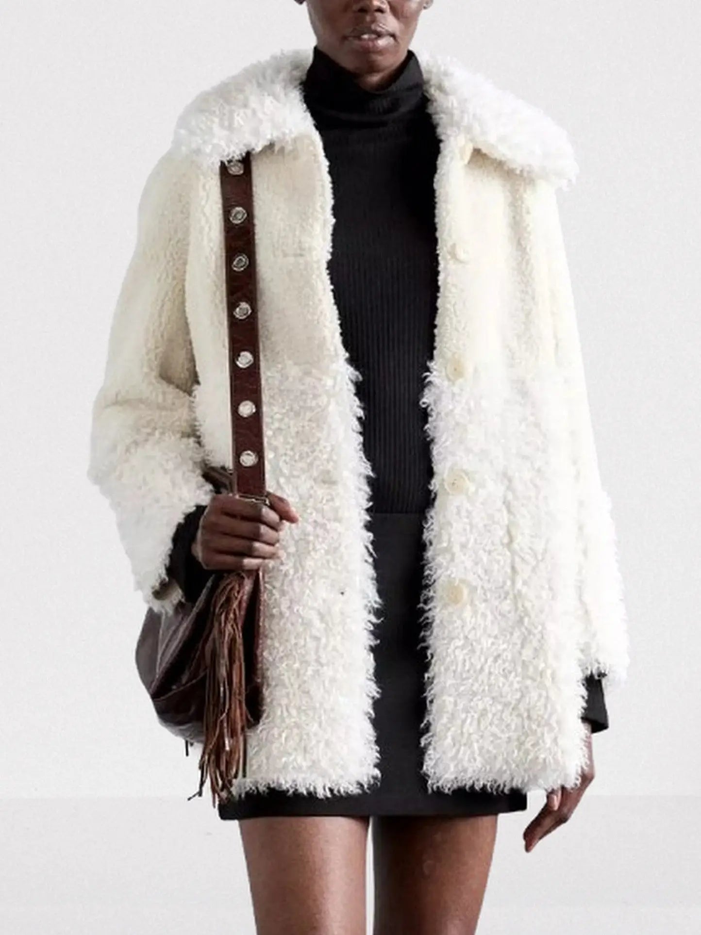 Ecru Faux-Shearling Button Coat - Coats