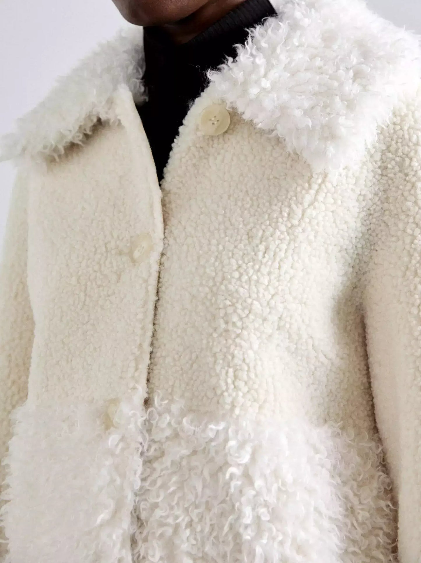 Ecru Faux-Shearling Button Coat - Coats
