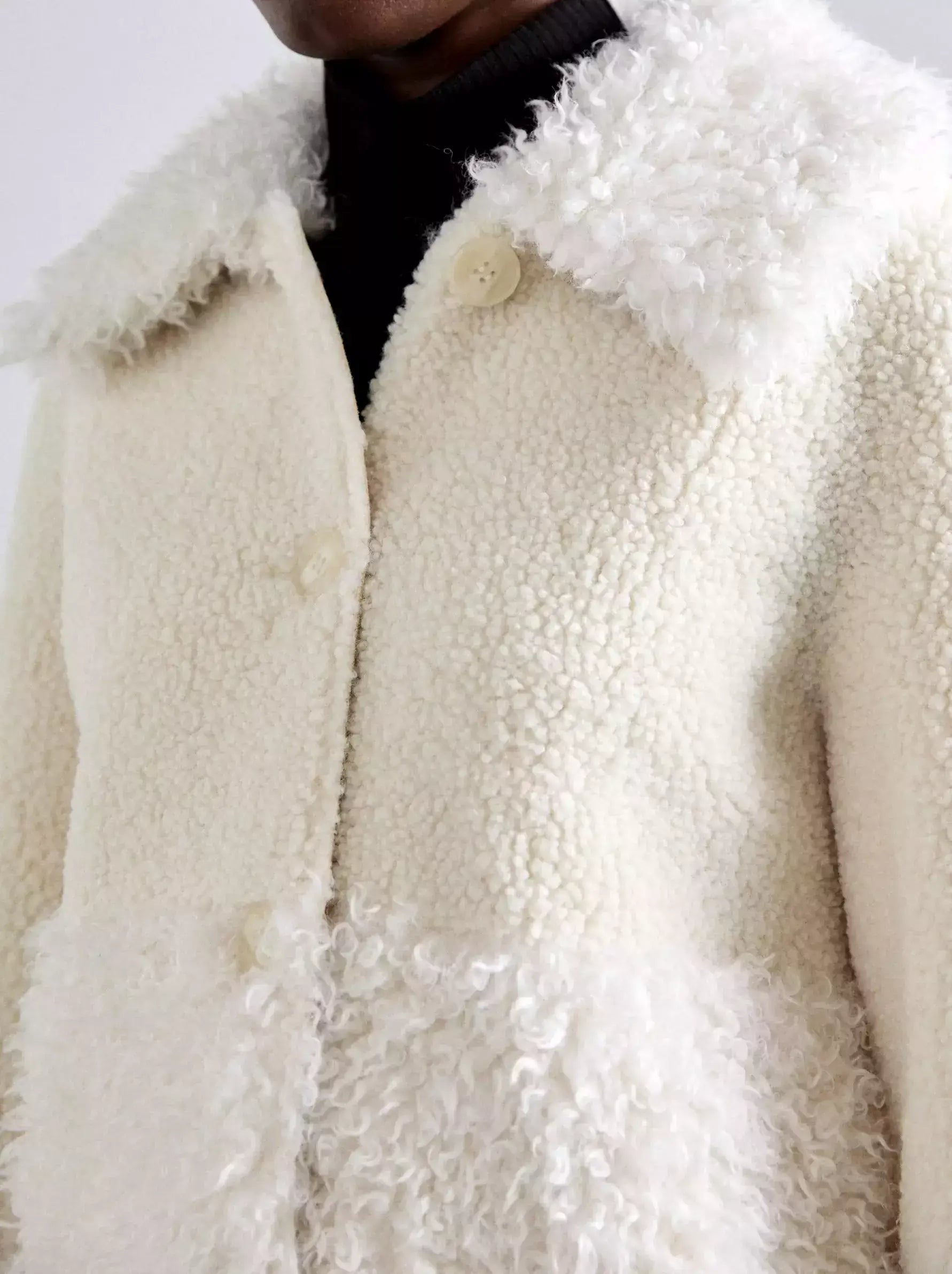 Ecru Faux-Shearling Button Coat - Coats