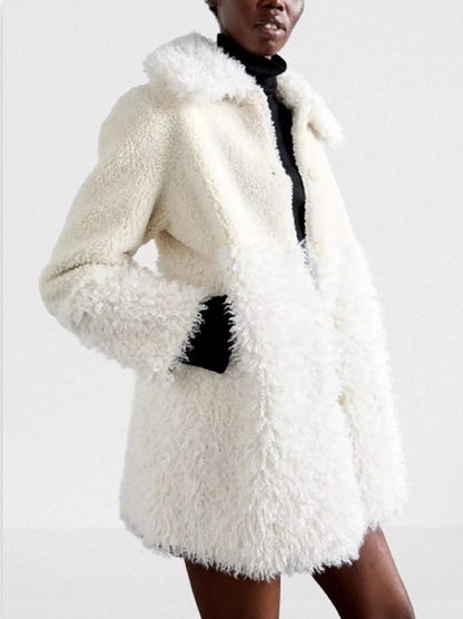 Ecru Faux-Shearling Button Coat - Coats