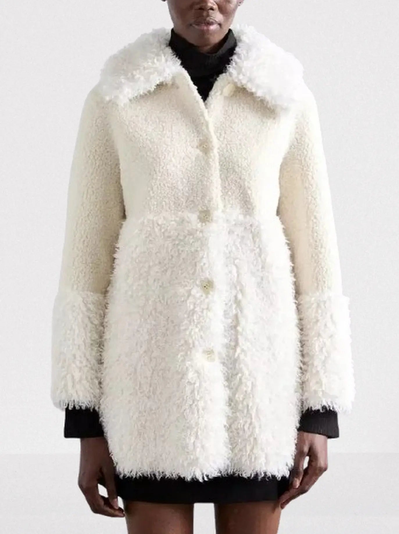 Ecru Faux-Shearling Button Coat - Small - Coats