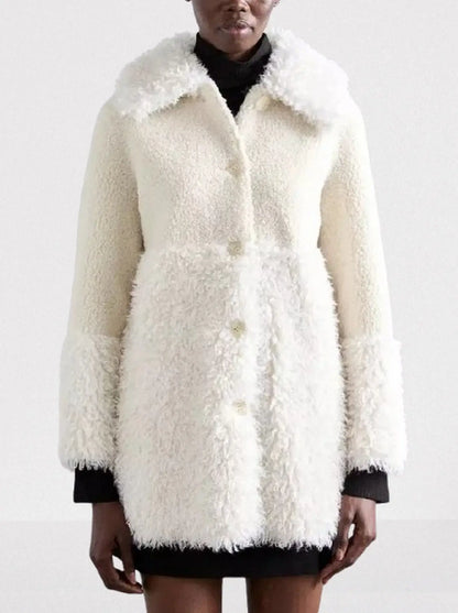Ecru Faux-Shearling Button Coat - Small - Coats