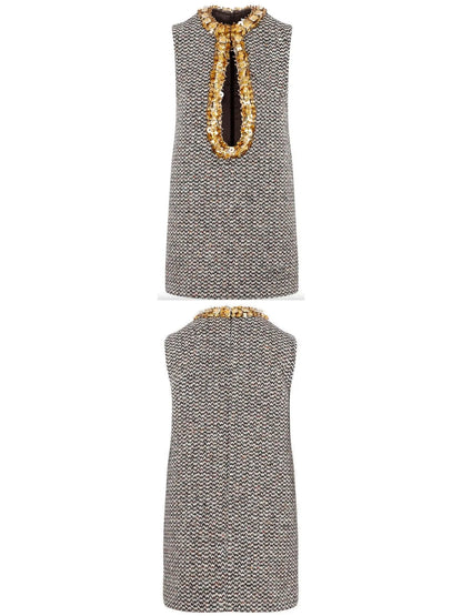 Embellished Boucle-Tweed Sleeveless Mini Dress - Branna Couture