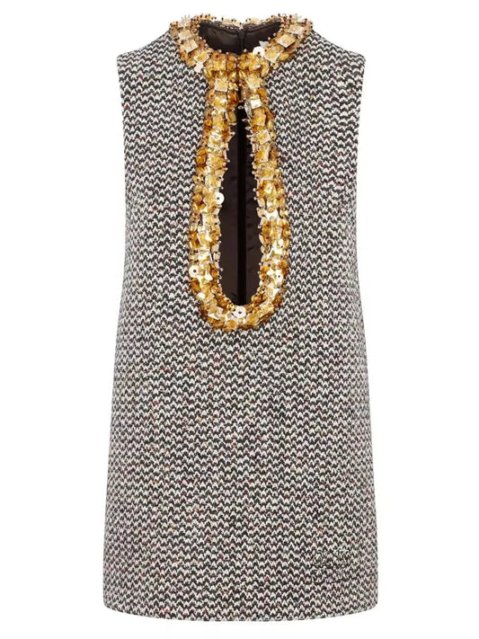 Embellished Boucle-Tweed Sleeveless Mini Dress - Branna Couture