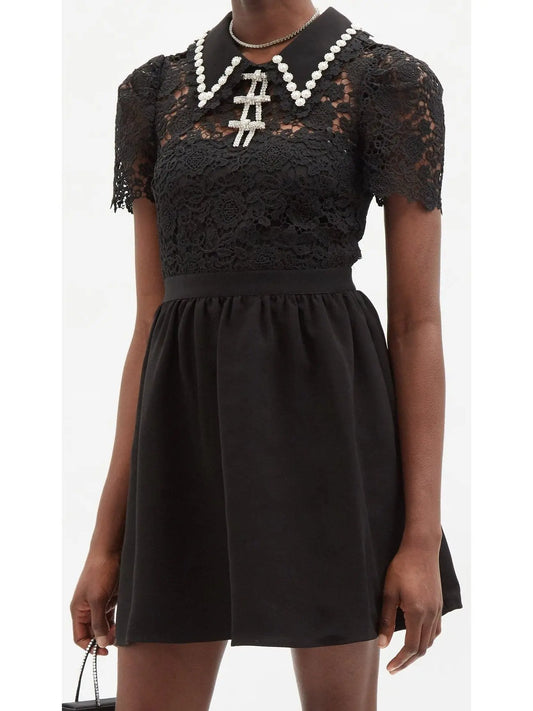 Embellished Guipure Lace Mini Dress - Branna Couture