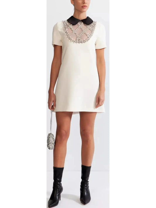 Embellished-Lattice Mini Dress - Branna Couture