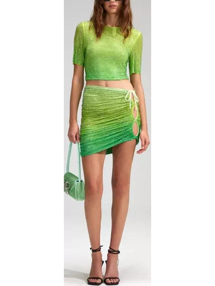 Embellished Mesh Crop Top and and Tie-Side Mini Skirt Set - Branna Couture