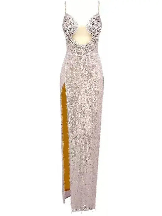 Embellished Strapless Gown in Silver - Branna Couture