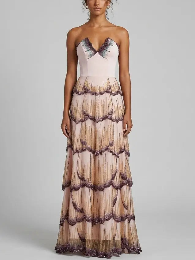 Embellished Butterfly Wing Evening Gown - XS - Dresses